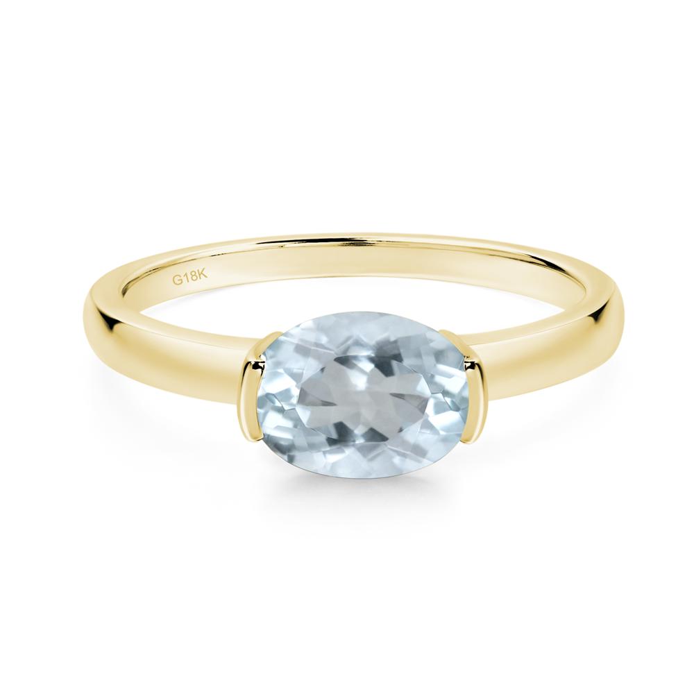 Oval Aquamarine Horizontal Engagement Ring - LUO Jewelry #metal_18k yellow gold