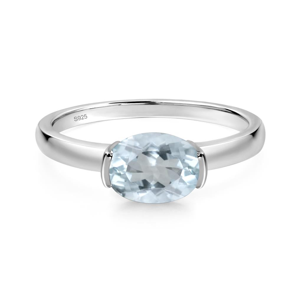 Oval Aquamarine Horizontal Engagement Ring - LUO Jewelry #metal_sterling silver