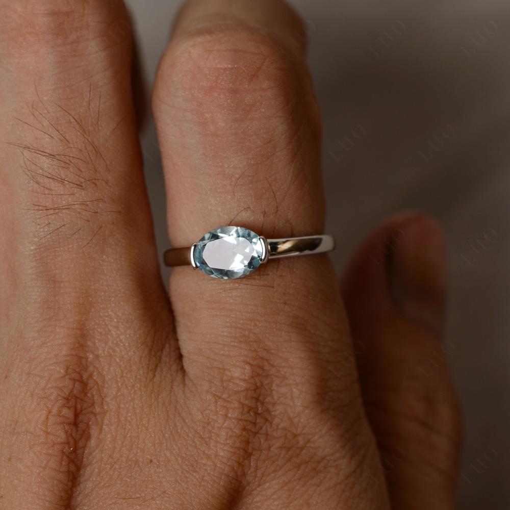 Oval Aquamarine Horizontal Engagement Ring - LUO Jewelry