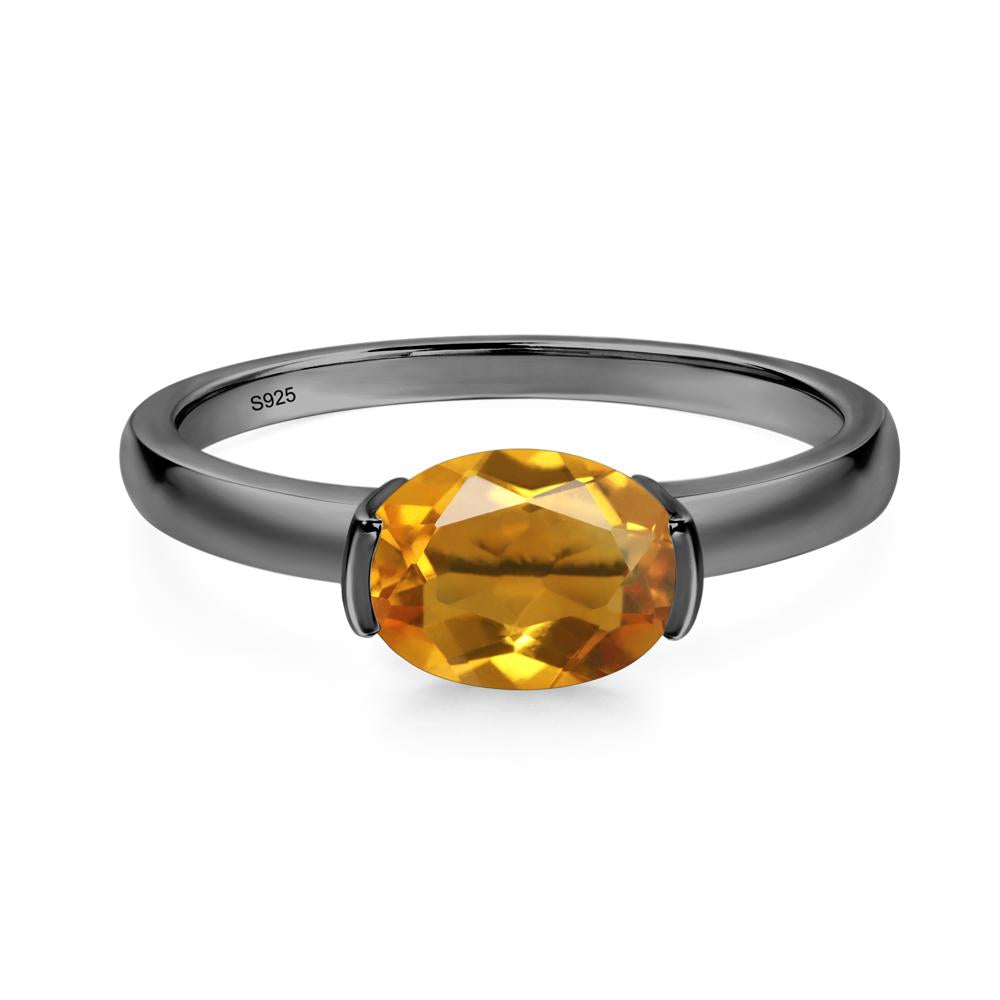 Oval Citrine Horizontal Engagement Ring - LUO Jewelry #metal_black finish sterling silver