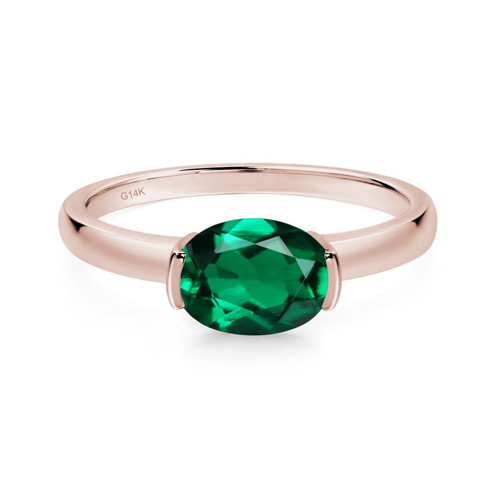 Oval Lab Created Emerald Horizontal Engagement Ring - LUO Jewelry #metal_14k rose gold