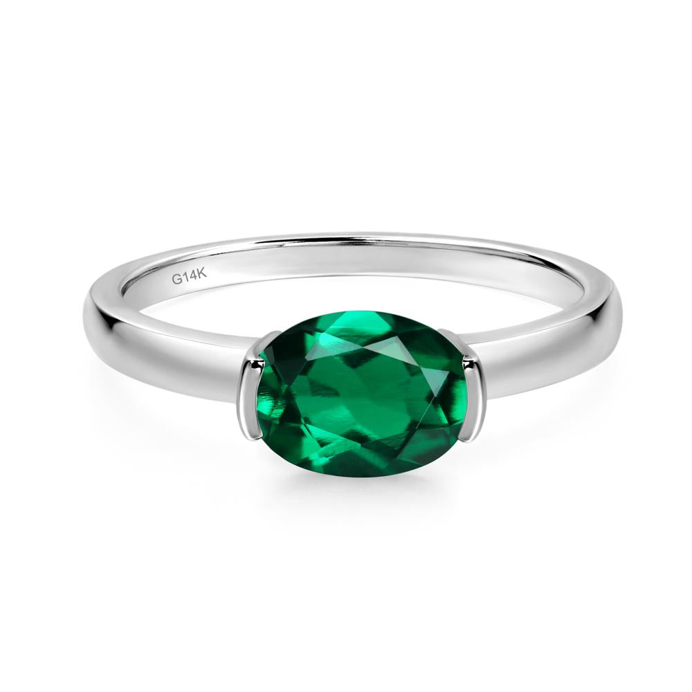 Oval Lab Created Emerald Horizontal Engagement Ring - LUO Jewelry #metal_14k white gold