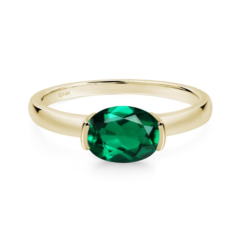 Oval Lab Created Emerald Horizontal Engagement Ring - LUO Jewelry #metal_14k yellow gold