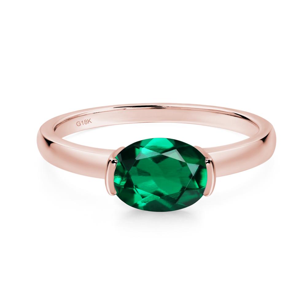 Oval Lab Created Emerald Horizontal Engagement Ring - LUO Jewelry #metal_18k rose gold
