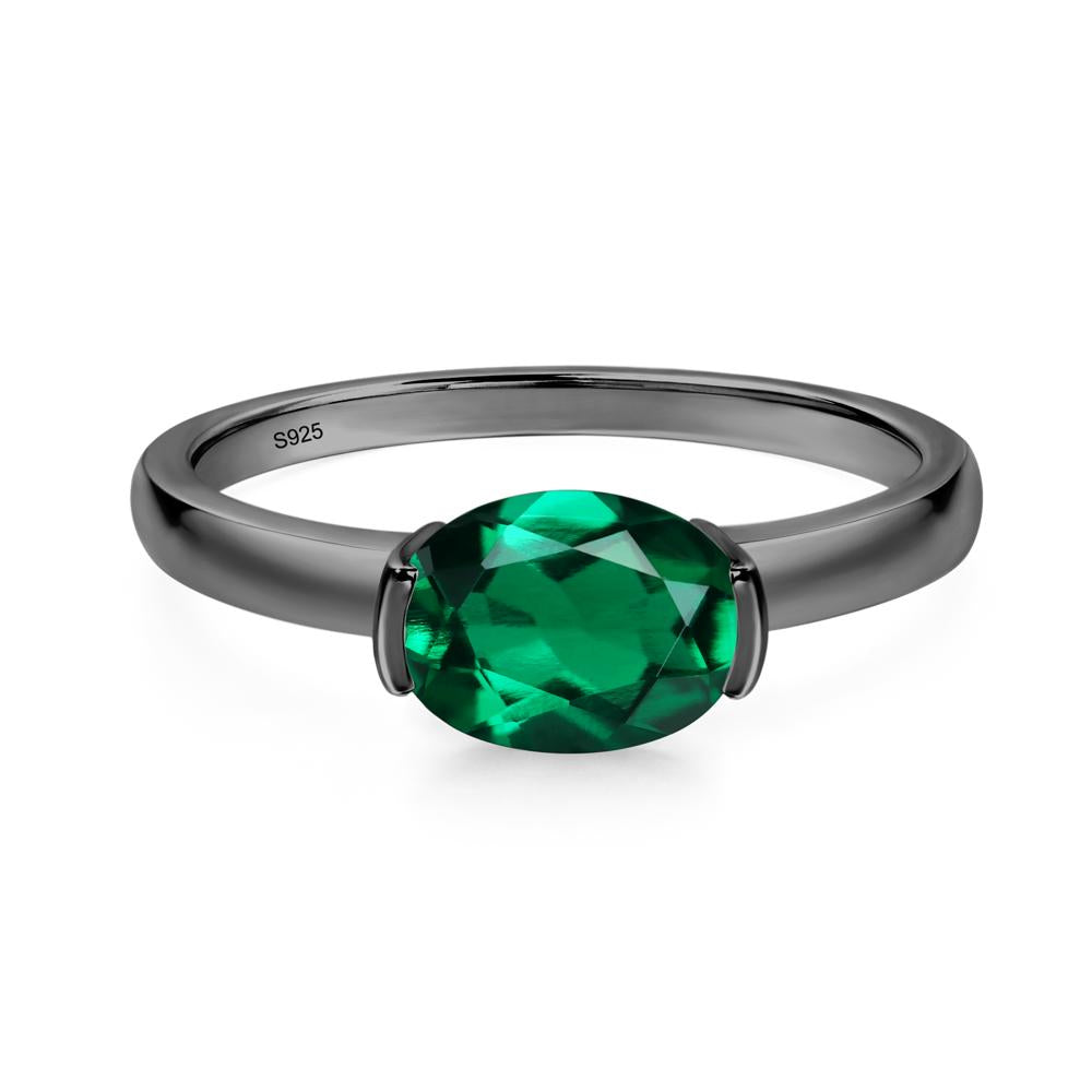 Oval Lab Created Emerald Horizontal Engagement Ring - LUO Jewelry #metal_black finish sterling silver