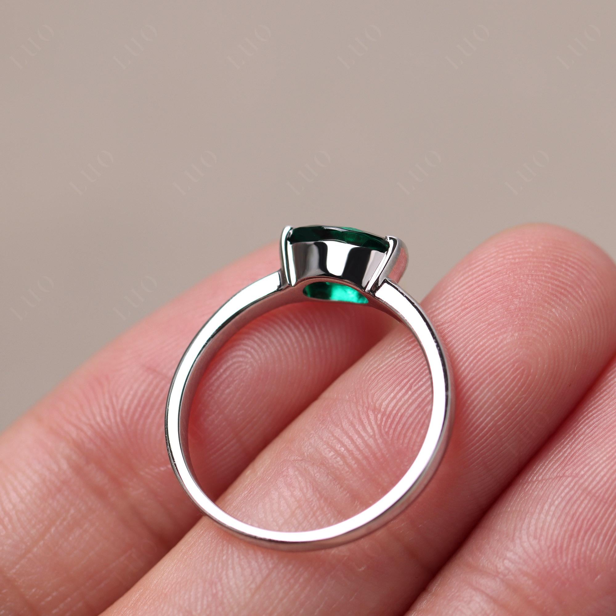 Oval Lab Created Emerald Horizontal Engagement Ring - LUO Jewelry