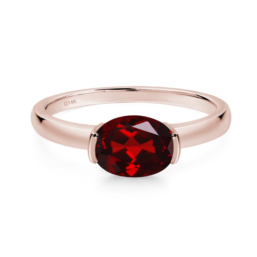 Oval Garnet Horizontal Engagement Ring - LUO Jewelry #metal_14k rose gold