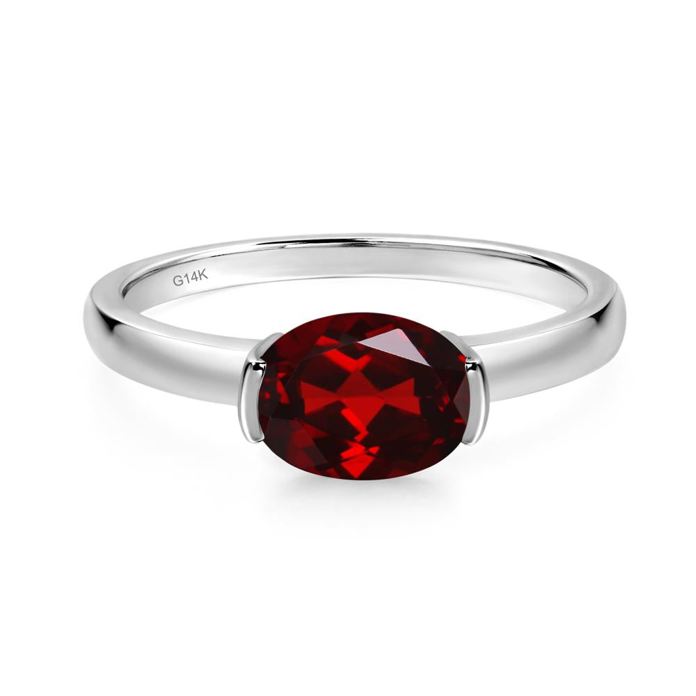 Oval Garnet Horizontal Engagement Ring - LUO Jewelry #metal_14k white gold