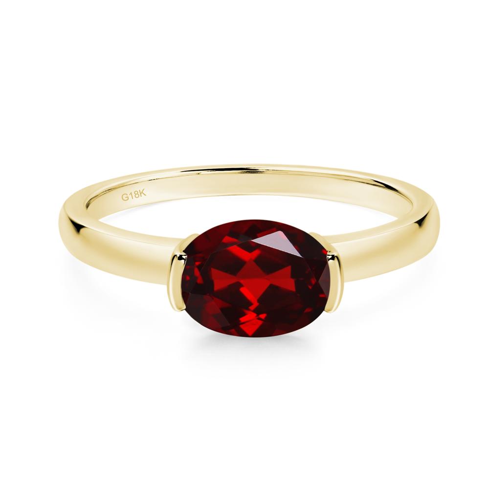Oval Garnet Horizontal Engagement Ring - LUO Jewelry #metal_18k yellow gold