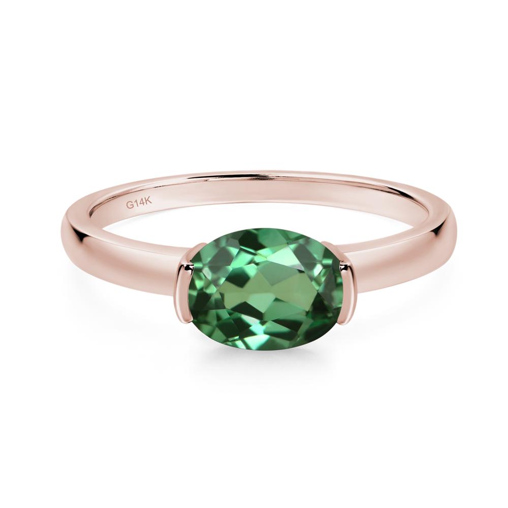 Oval Green Sapphire Horizontal Engagement Ring - LUO Jewelry #metal_14k rose gold