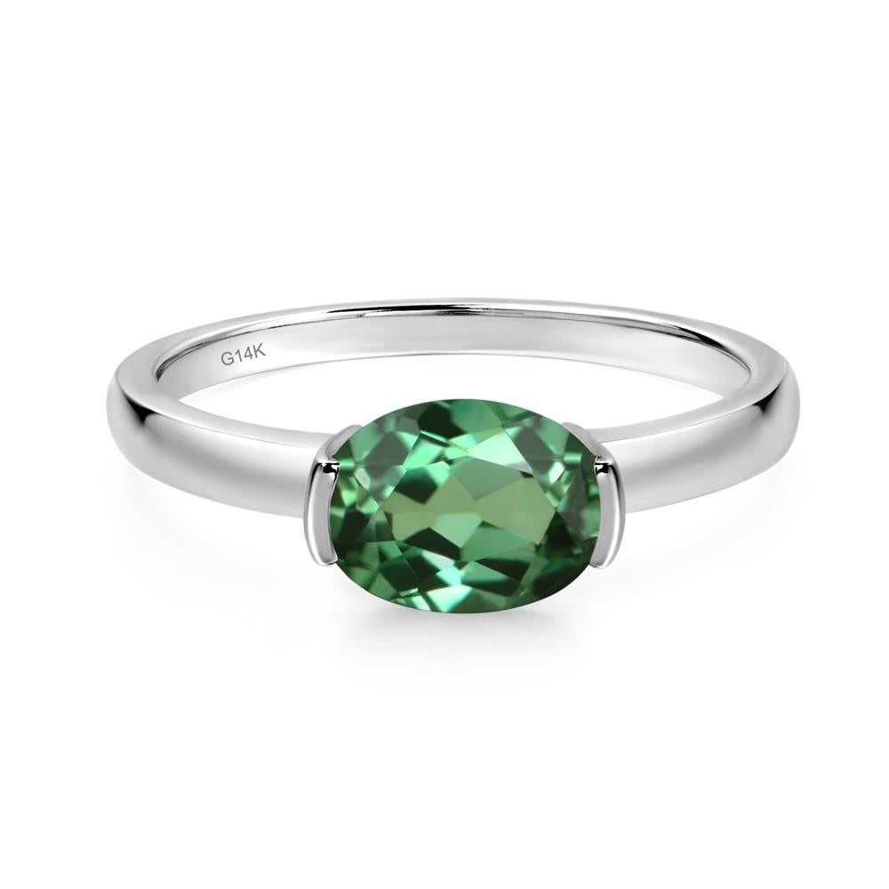 Oval Green Sapphire Horizontal Engagement Ring - LUO Jewelry #metal_14k white gold