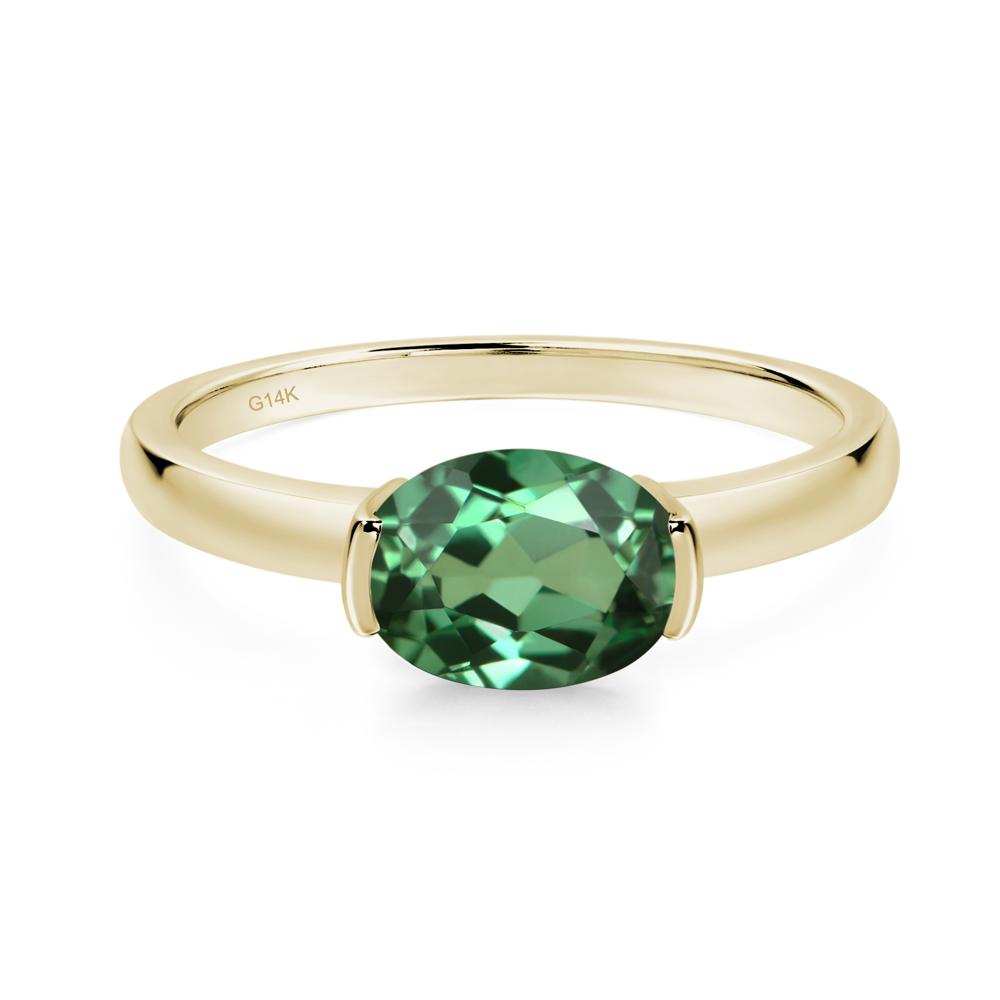 Oval Green Sapphire Horizontal Engagement Ring - LUO Jewelry #metal_14k yellow gold