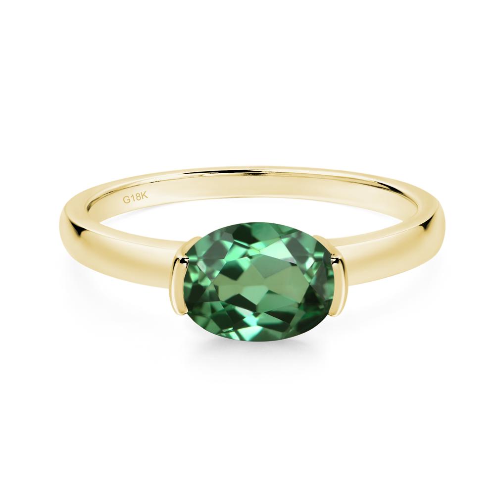 Oval Green Sapphire Horizontal Engagement Ring - LUO Jewelry #metal_18k yellow gold