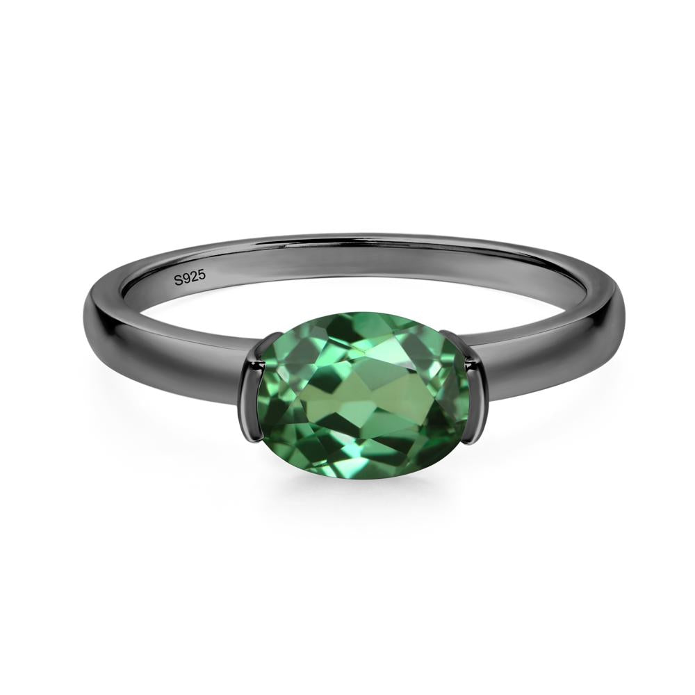 Oval Green Sapphire Horizontal Engagement Ring - LUO Jewelry #metal_black finish sterling silver