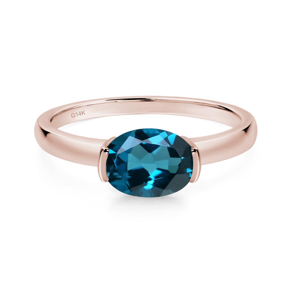 Oval London Blue Topaz Horizontal Engagement Ring - LUO Jewelry #metal_14k rose gold
