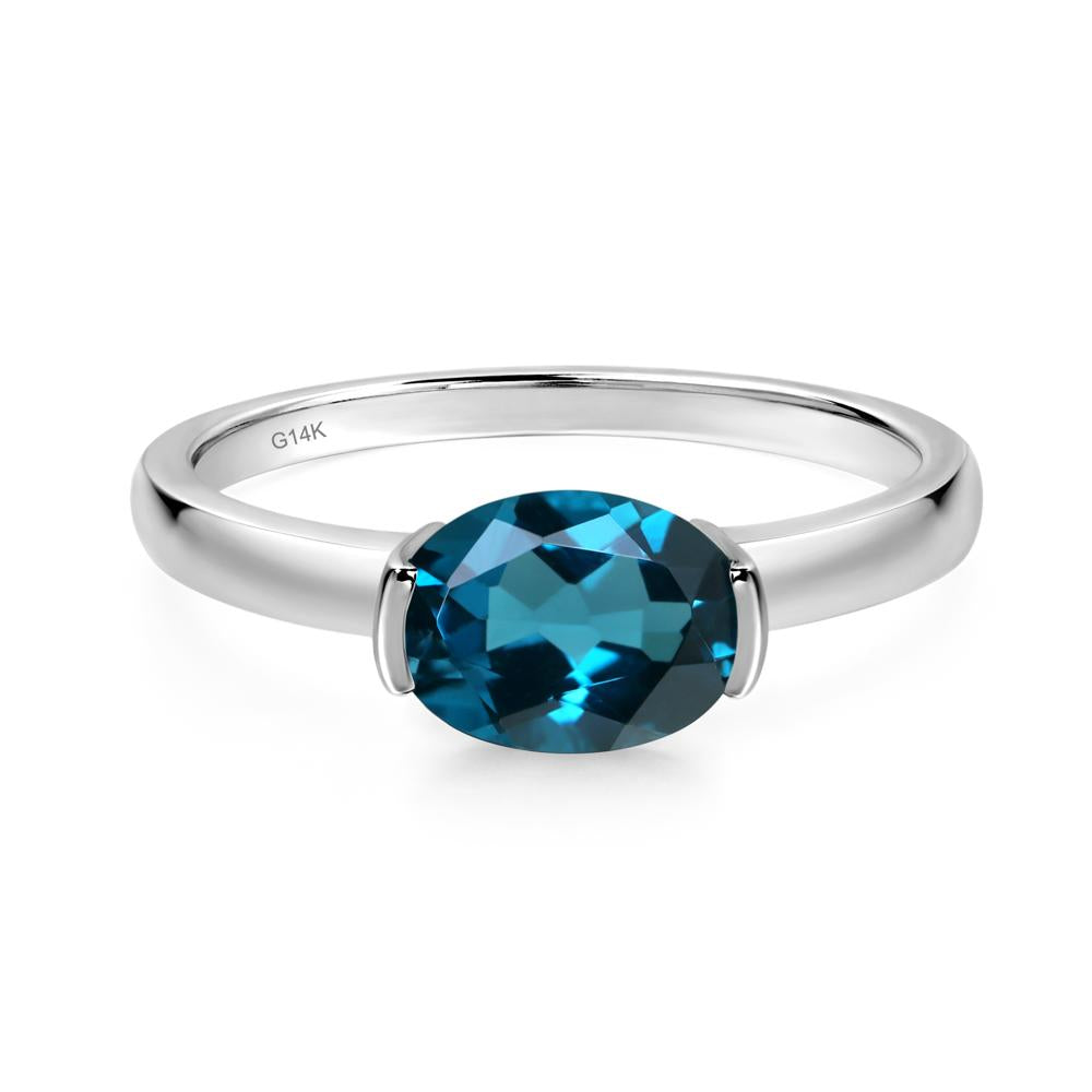 Oval London Blue Topaz Horizontal Engagement Ring - LUO Jewelry #metal_14k white gold