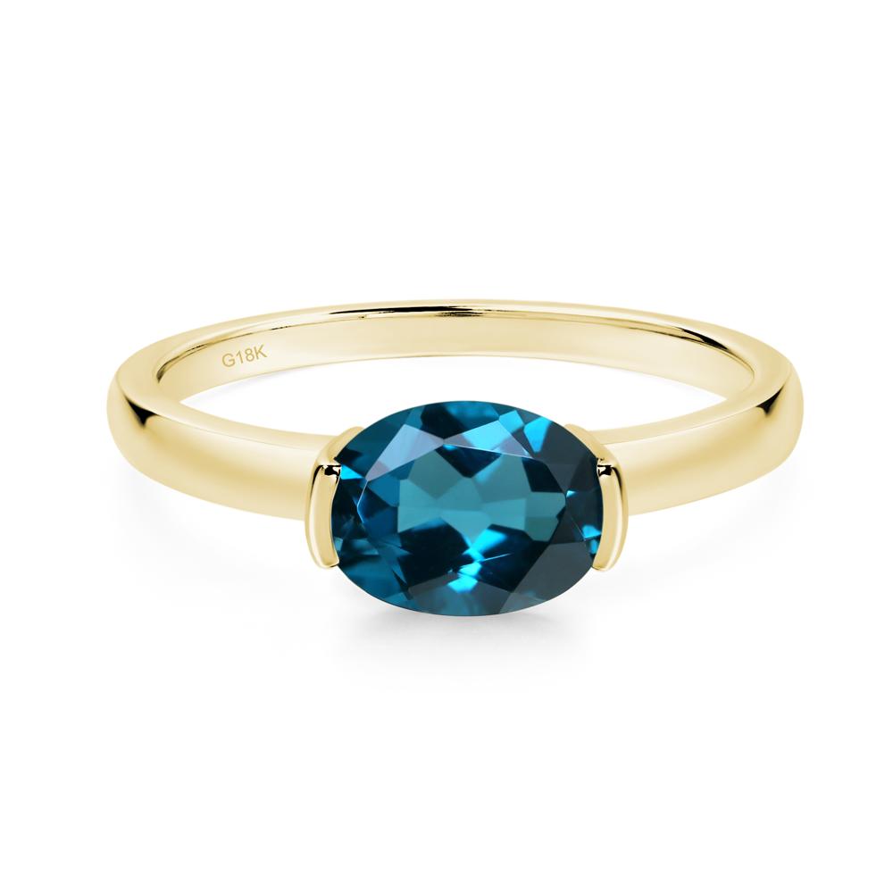 Oval London Blue Topaz Horizontal Engagement Ring - LUO Jewelry #metal_18k yellow gold