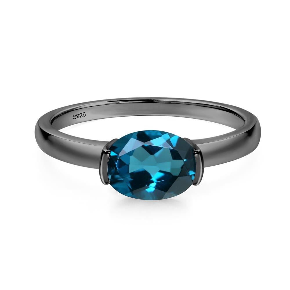 Oval London Blue Topaz Horizontal Engagement Ring - LUO Jewelry #metal_black finish sterling silver