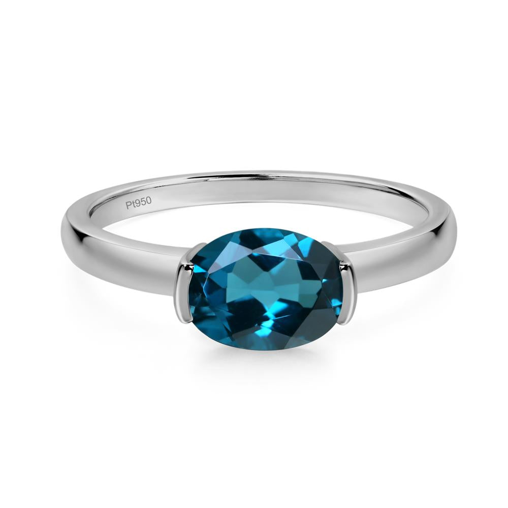 Oval London Blue Topaz Horizontal Engagement Ring - LUO Jewelry #metal_platinum