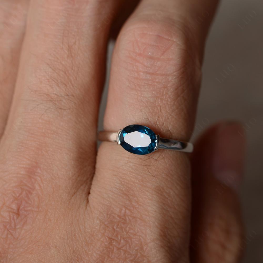 Oval London Blue Topaz Horizontal Engagement Ring - LUO Jewelry