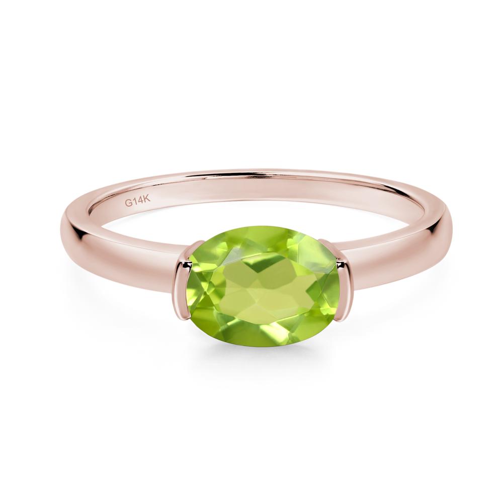 Oval Peridot Horizontal Engagement Ring - LUO Jewelry #metal_14k rose gold
