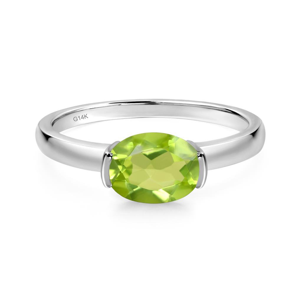 Oval Peridot Horizontal Engagement Ring - LUO Jewelry #metal_14k white gold