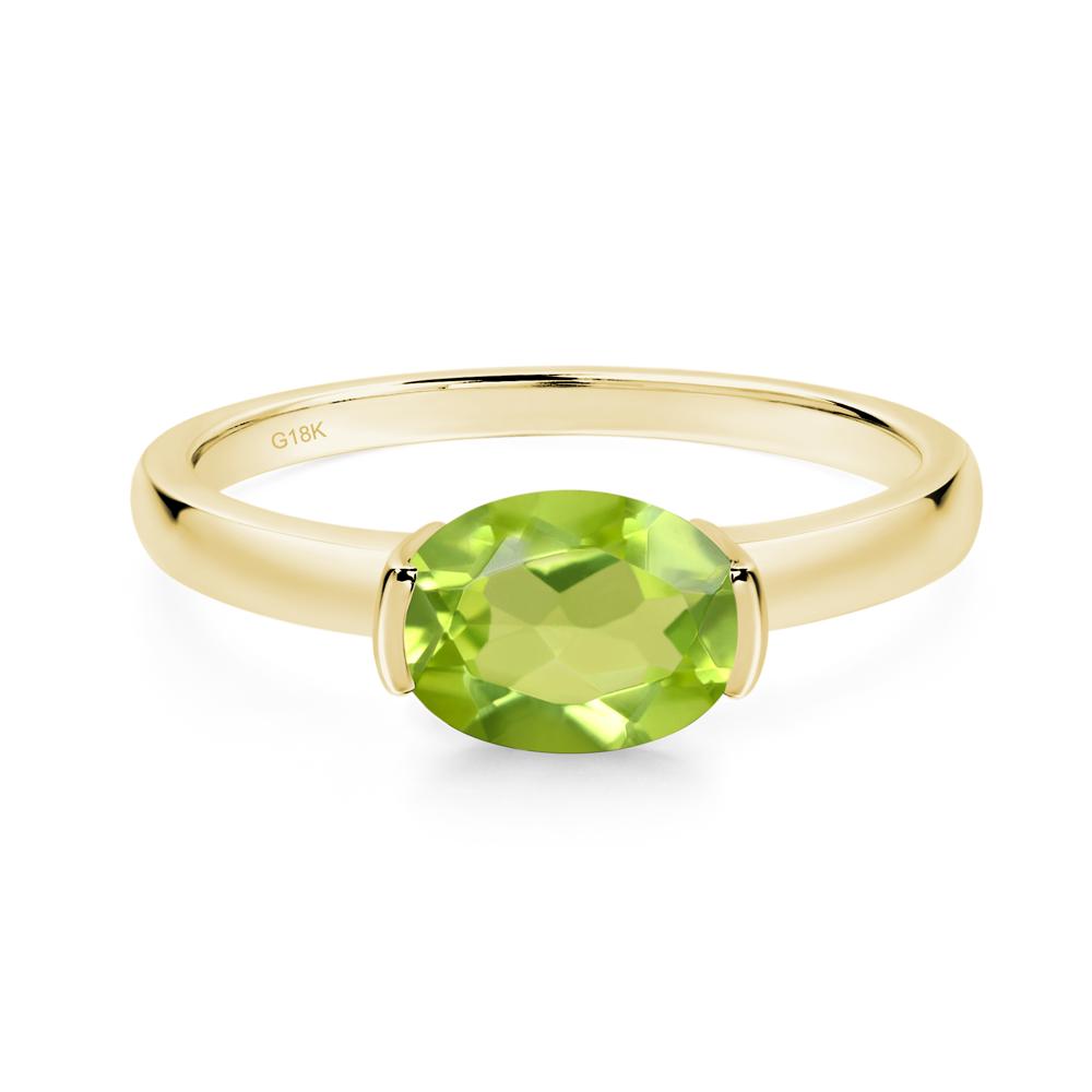 Oval Peridot Horizontal Engagement Ring - LUO Jewelry #metal_18k yellow gold