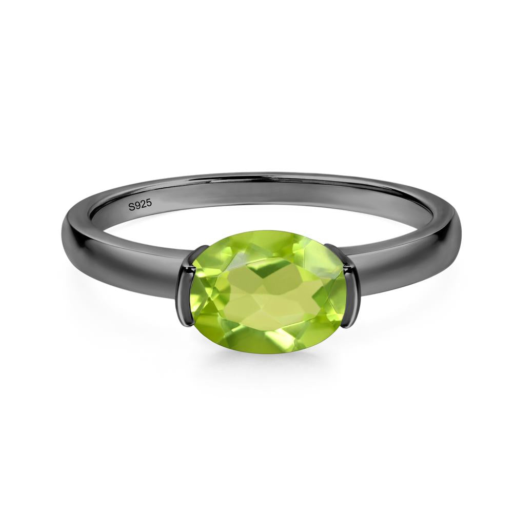 Oval Peridot Horizontal Engagement Ring - LUO Jewelry #metal_black finish sterling silver