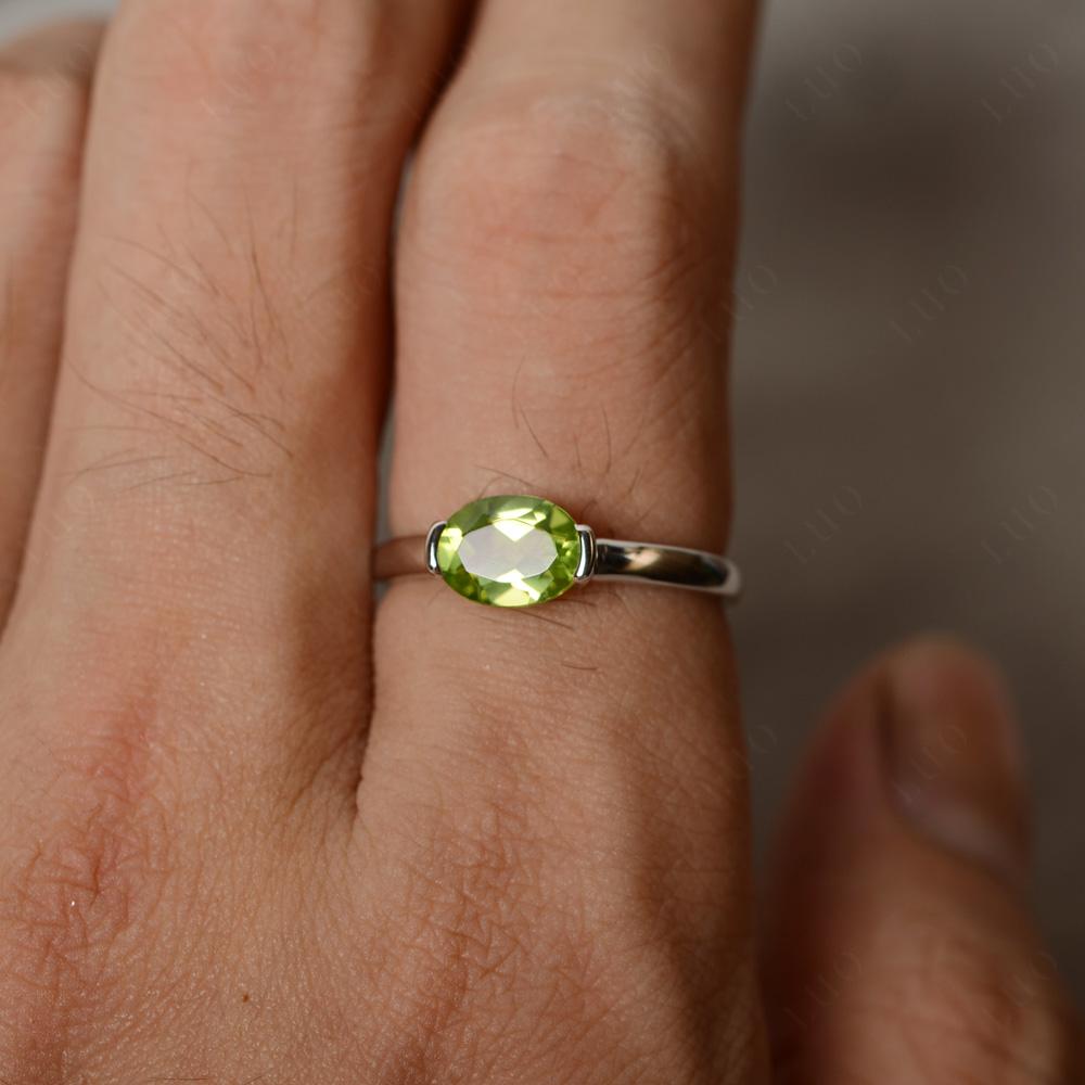 Oval Peridot Horizontal Engagement Ring - LUO Jewelry