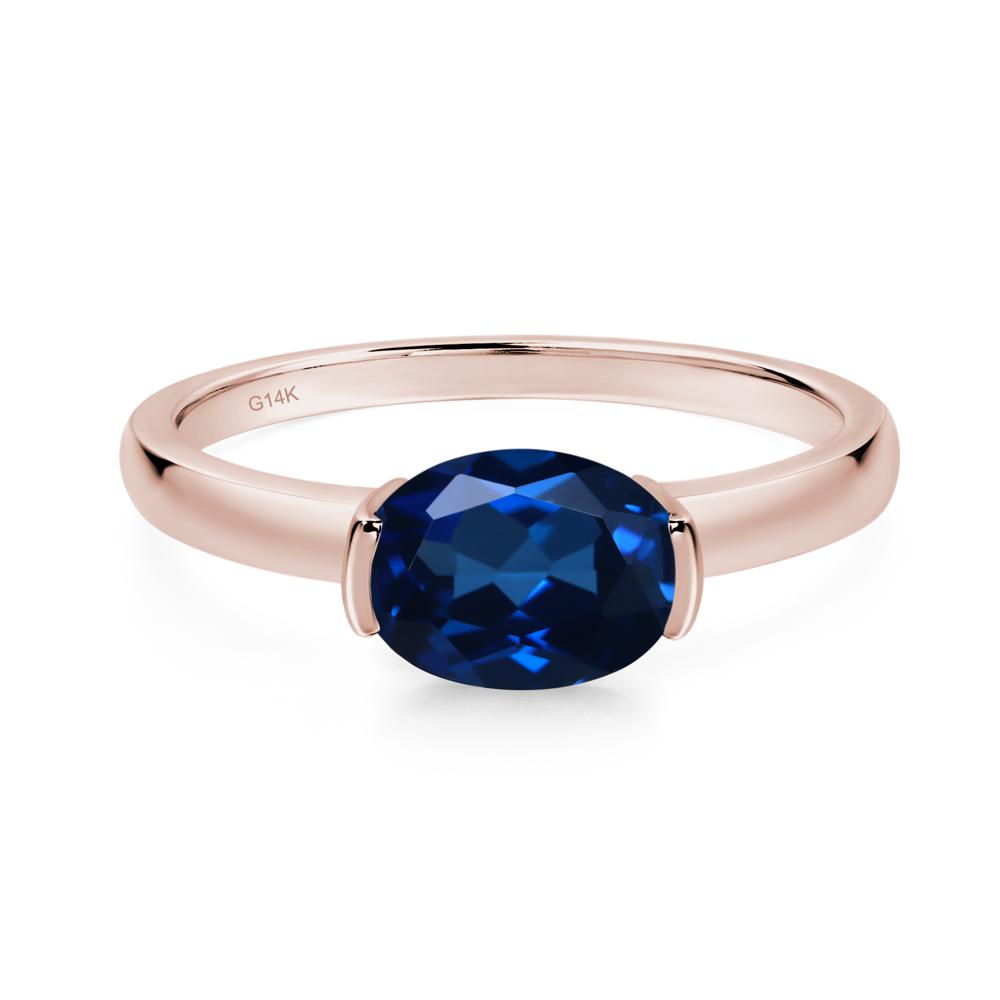 Oval Sapphire Horizontal Engagement Ring - LUO Jewelry #metal_14k rose gold