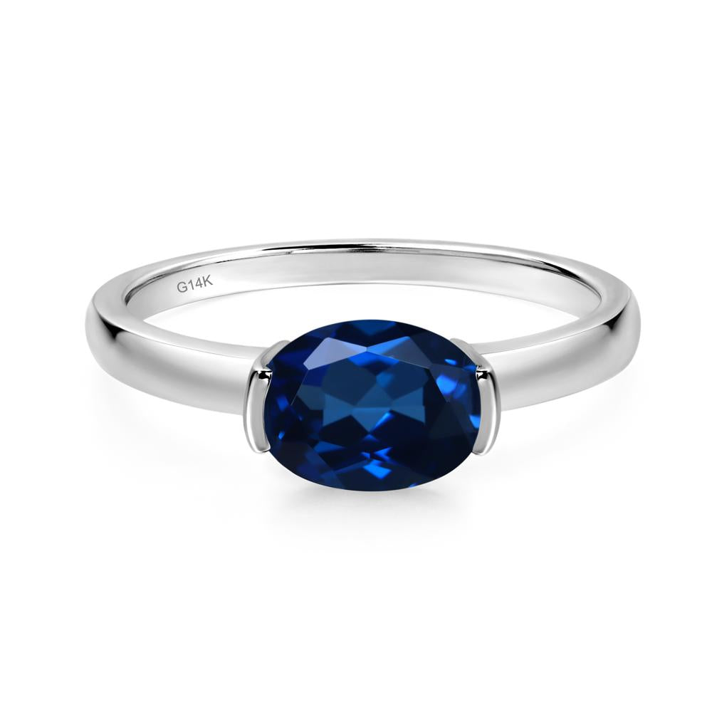 Oval Sapphire Horizontal Engagement Ring - LUO Jewelry #metal_14k white gold