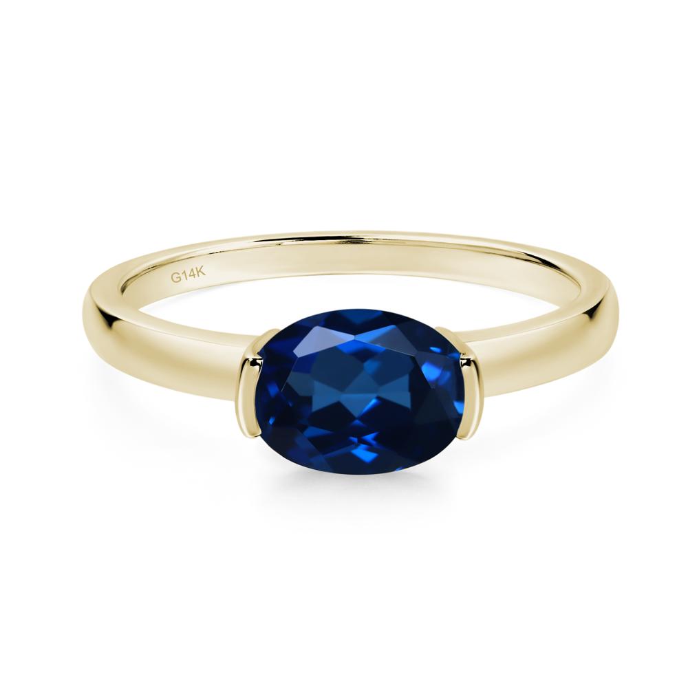 Oval Sapphire Horizontal Engagement Ring - LUO Jewelry #metal_14k yellow gold