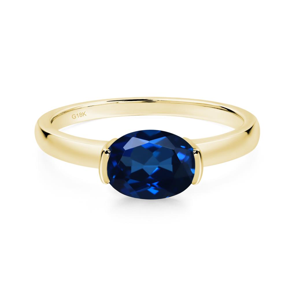 Oval Sapphire Horizontal Engagement Ring - LUO Jewelry #metal_18k yellow gold