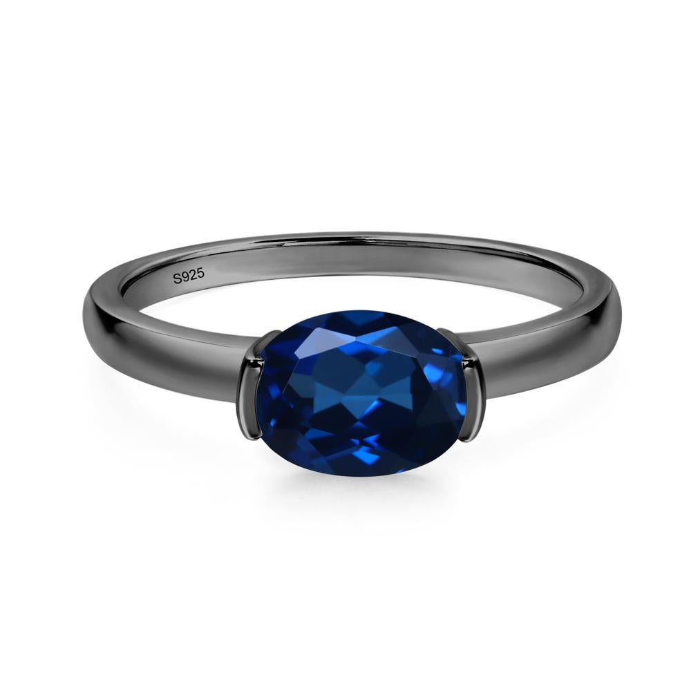 Oval Sapphire Horizontal Engagement Ring - LUO Jewelry #metal_black finish sterling silver