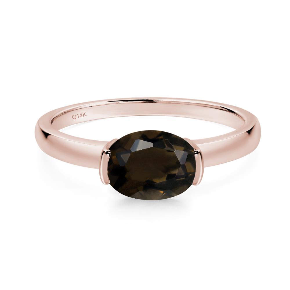 Oval Smoky Quartz Horizontal Engagement Ring - LUO Jewelry #metal_14k rose gold