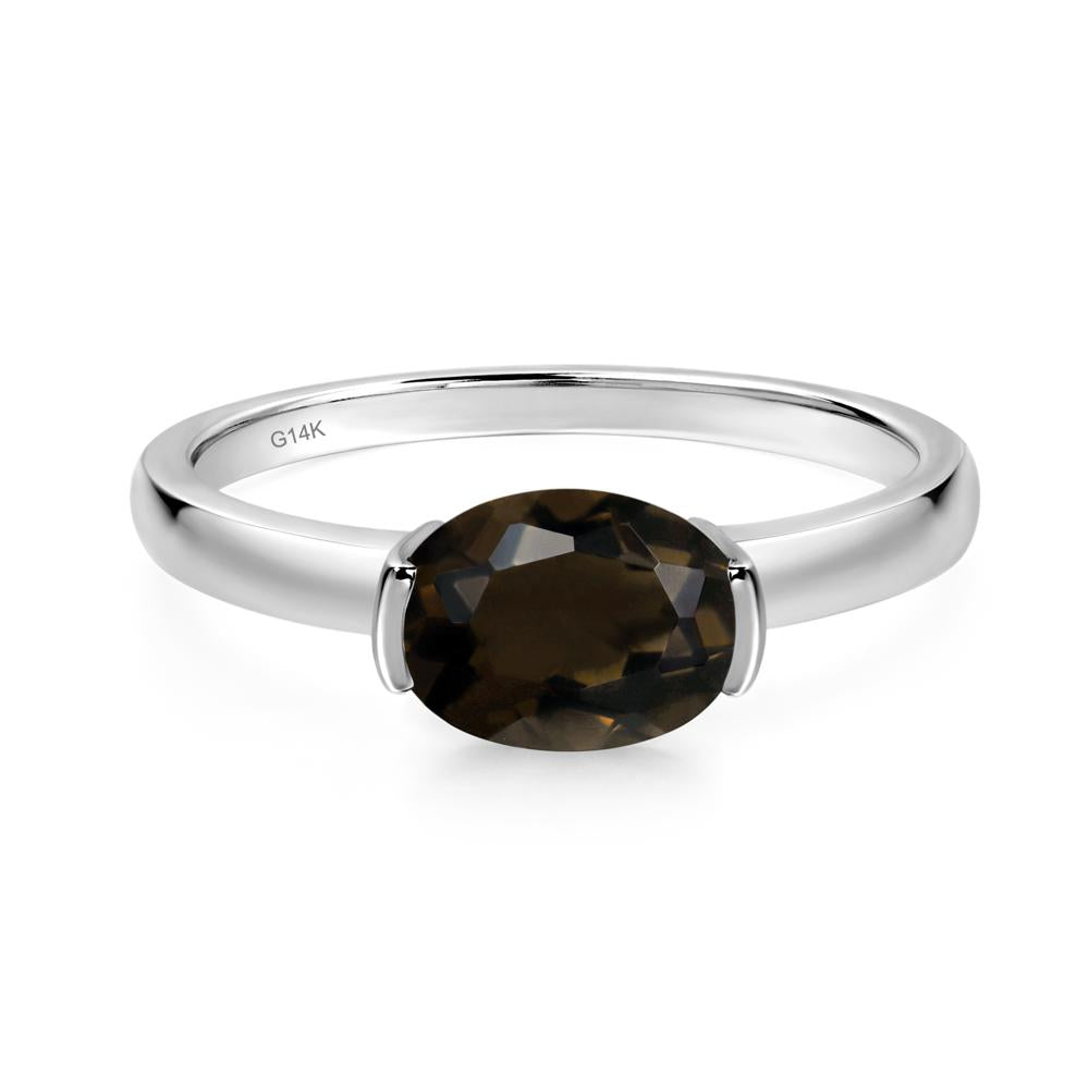Oval Smoky Quartz Horizontal Engagement Ring - LUO Jewelry #metal_14k white gold