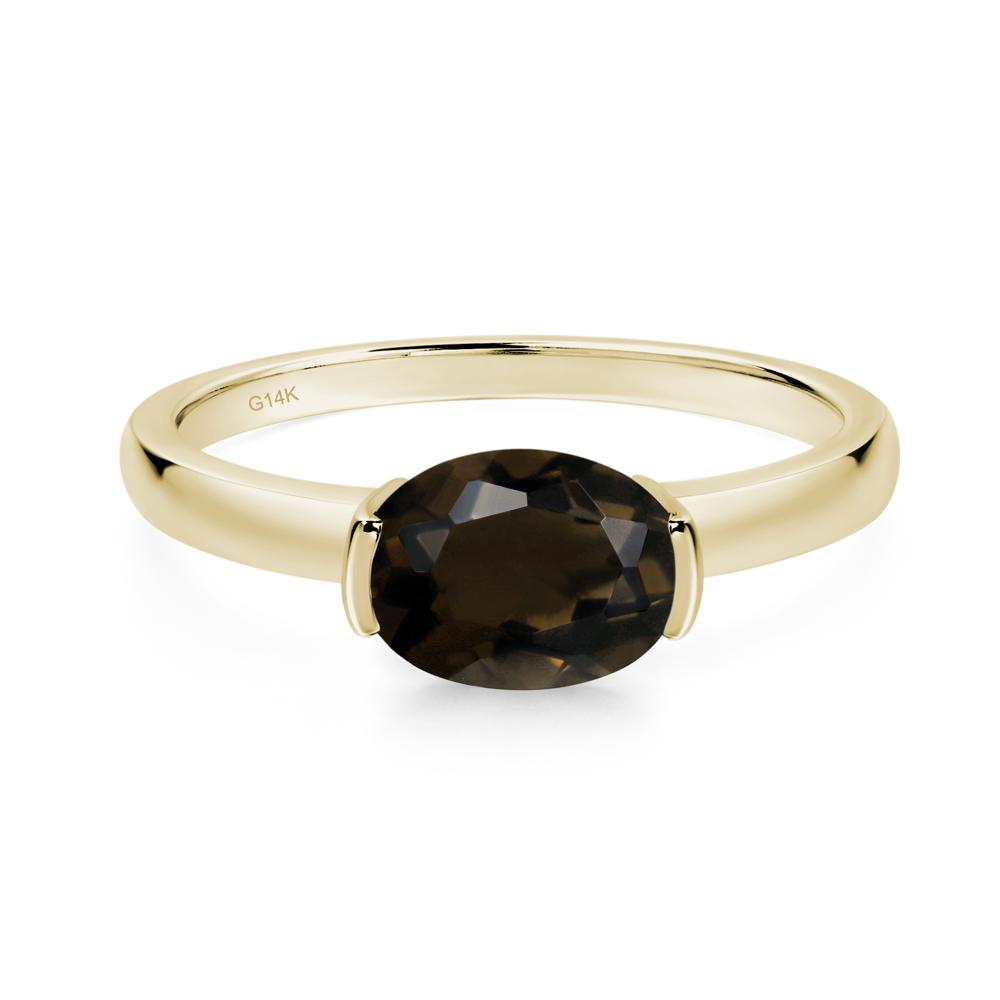 Oval Smoky Quartz Horizontal Engagement Ring - LUO Jewelry #metal_14k yellow gold