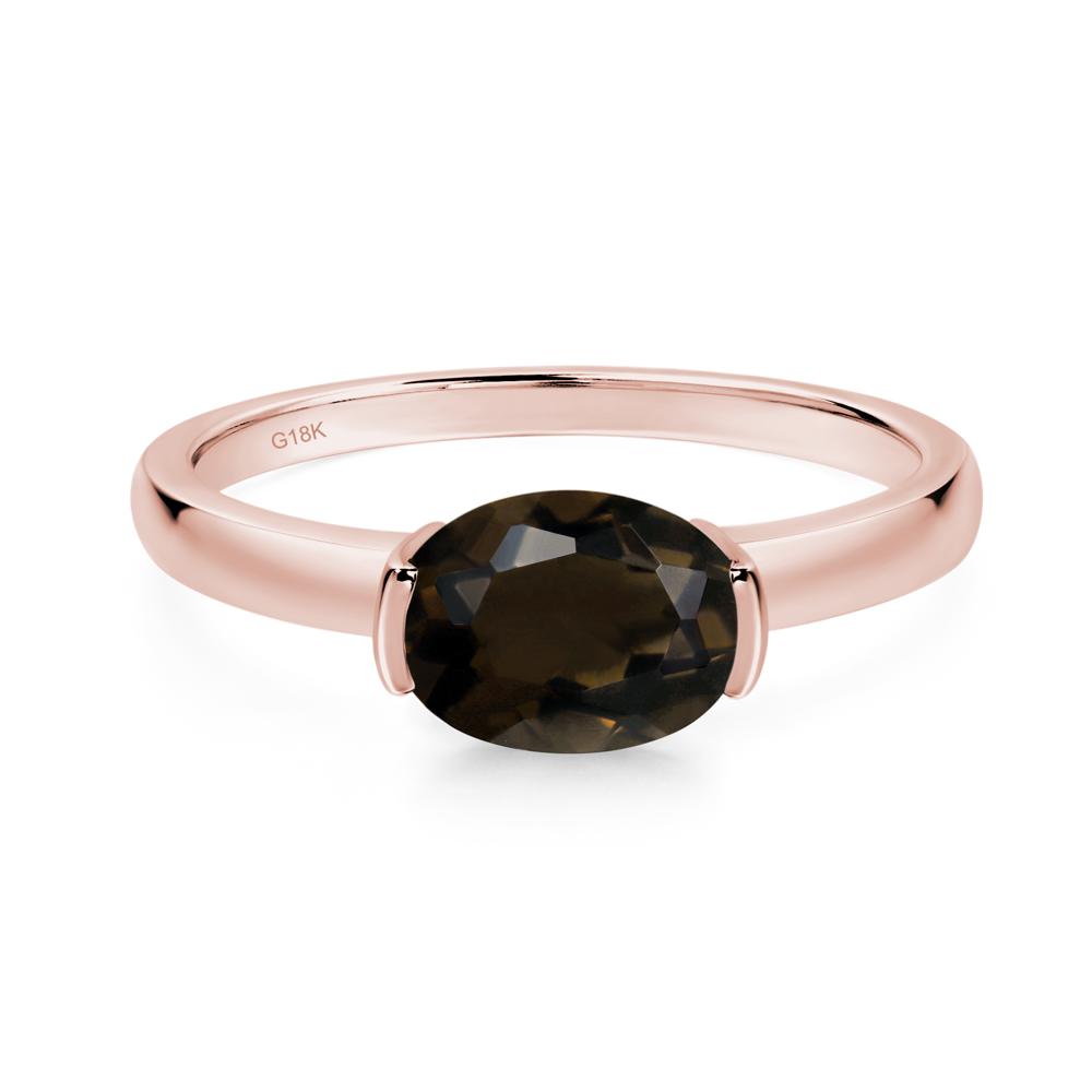 Oval Smoky Quartz Horizontal Engagement Ring - LUO Jewelry #metal_18k rose gold