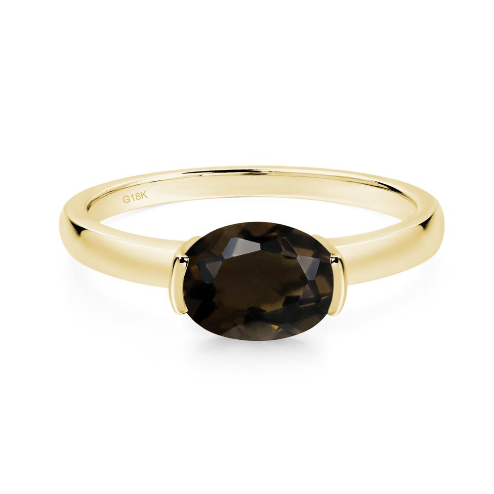 Oval Smoky Quartz Horizontal Engagement Ring - LUO Jewelry #metal_18k yellow gold