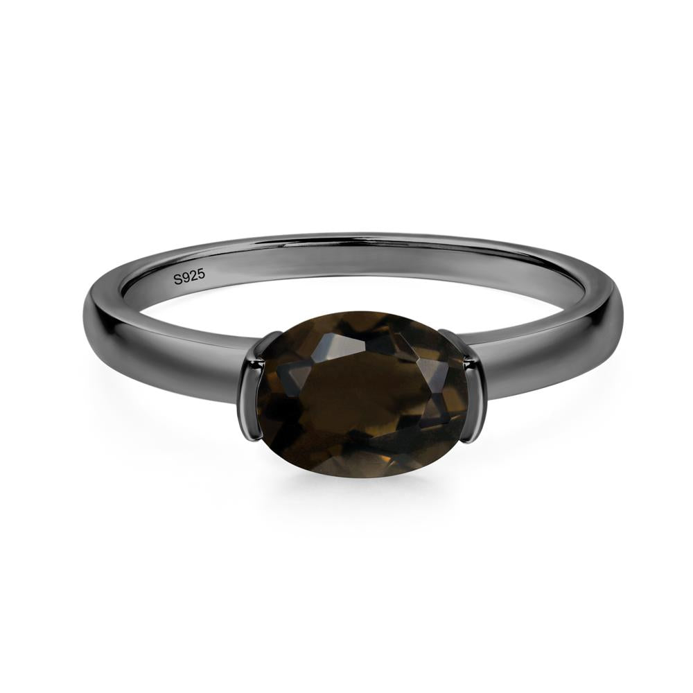 Oval Smoky Quartz Horizontal Engagement Ring - LUO Jewelry #metal_black finish sterling silver