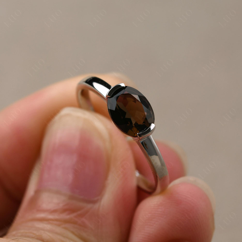 Smoky Quartz  Horizontal Oval Engagement Rings - LUO Jewelry