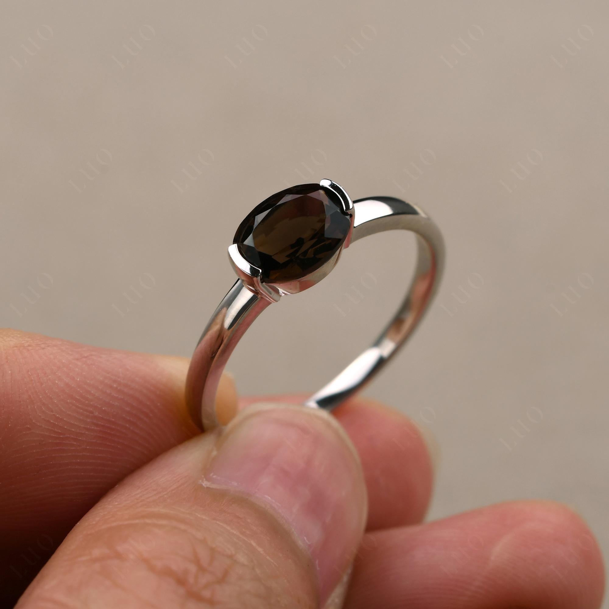 Oval Smoky Quartz Horizontal Engagement Ring - LUO Jewelry