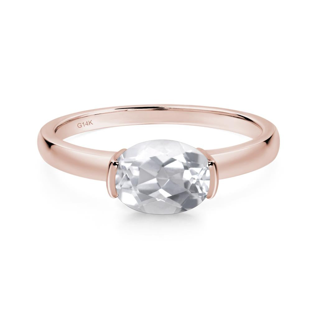 Oval White Topaz Horizontal Engagement Ring - LUO Jewelry #metal_14k rose gold