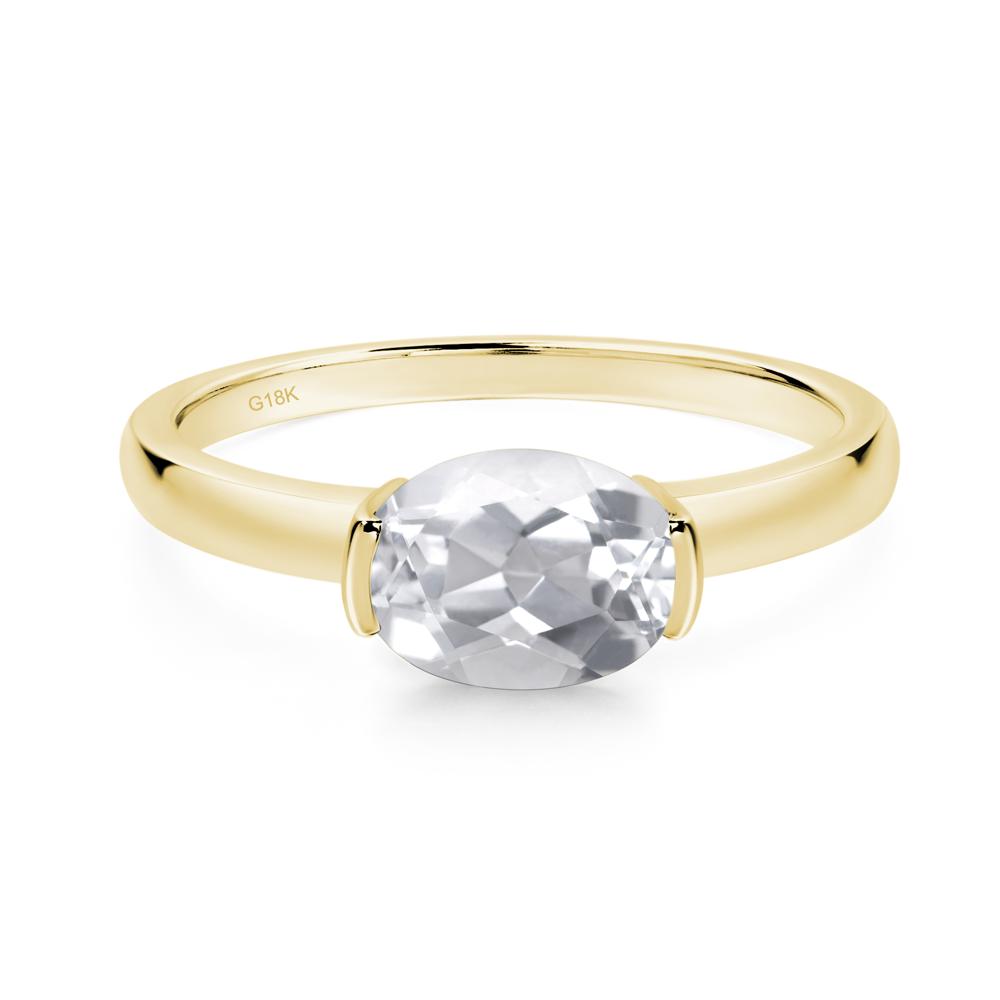 Oval White Topaz Horizontal Engagement Ring - LUO Jewelry #metal_18k yellow gold