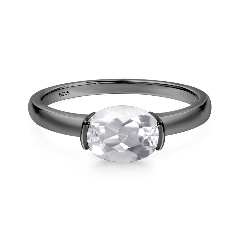 Oval White Topaz Horizontal Engagement Ring - LUO Jewelry #metal_black finish sterling silver