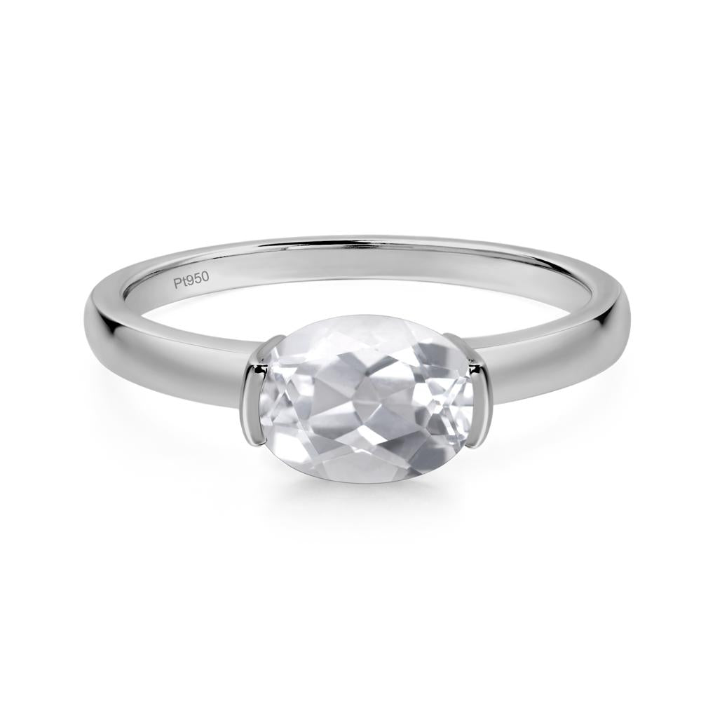 Oval White Topaz Horizontal Engagement Ring - LUO Jewelry #metal_platinum