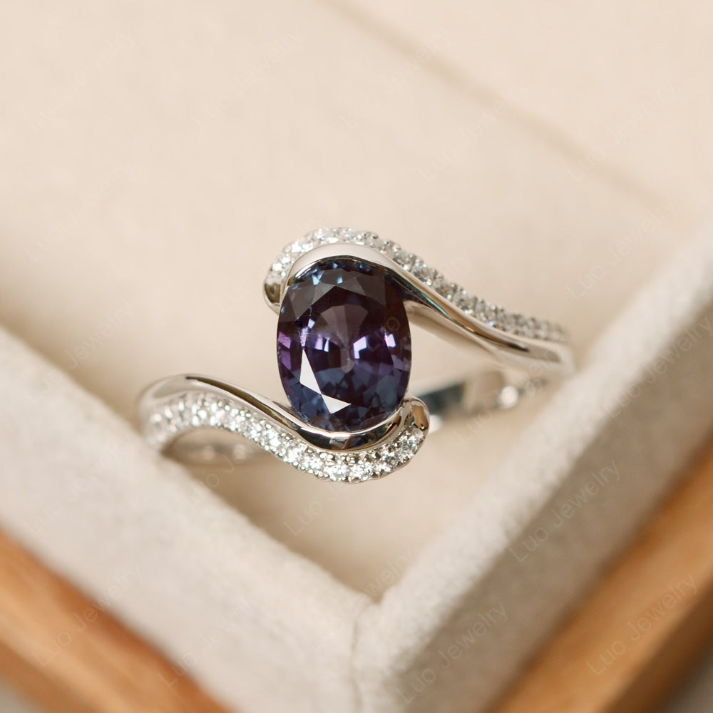 Oval Bezel Alexandrite Engagement Ring Silver - LUO Jewelry