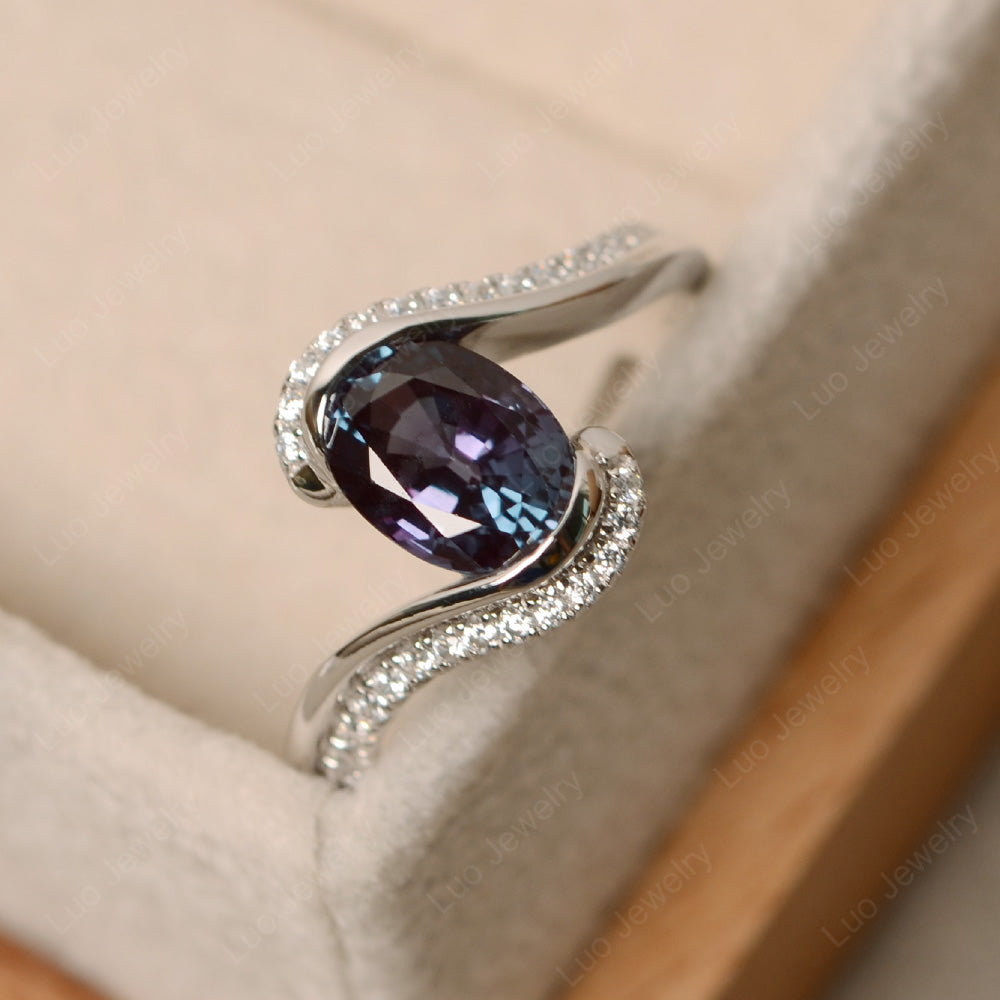 Oval Bezel Alexandrite Engagement Ring Silver - LUO Jewelry