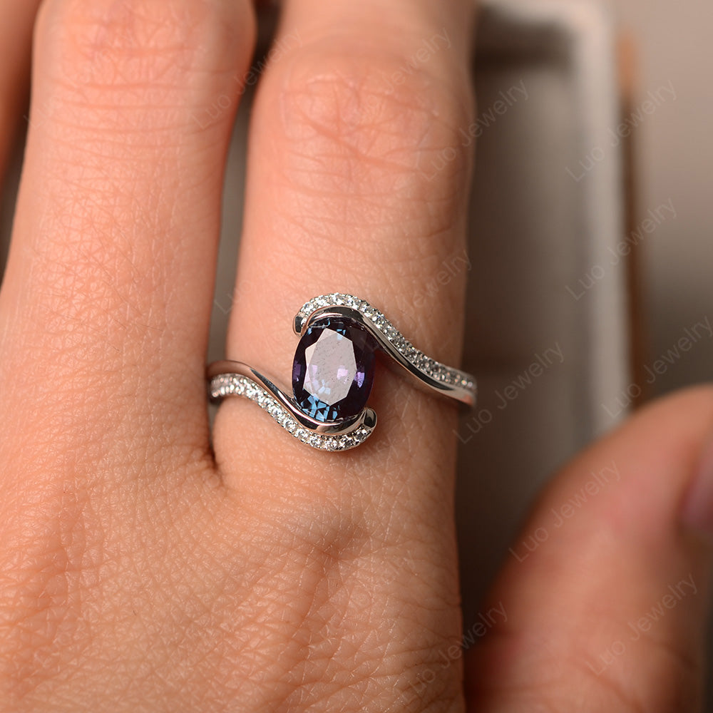 Oval Bezel Alexandrite Engagement Ring Silver - LUO Jewelry