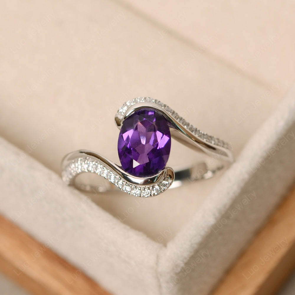 Oval Bezel Amethyst Engagement Ring Silver - LUO Jewelry